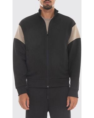 BOSS Mock Neck Zip-Up Cotton Jumper With Contrast Tipping - Black