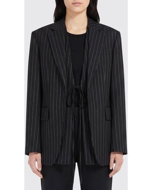 Sportmax Pinstriped Wool Blend Single-Breasted Blazer - Black