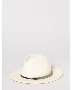 Brunello Cucinelli Raffia Hat With Jewel Ribbon - Natural