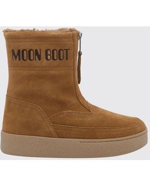 Moon Boot Shearling-Lined Suede Low Snow Boots - Brown