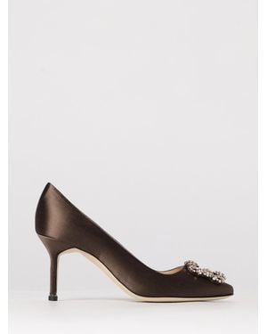 Manolo Blahnik Hangisi Satin Court Shoes With Jewel Buckle - Brown