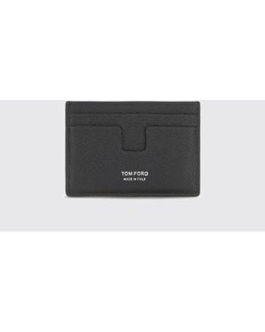 Tom Ford Flat Calfskin Card Holder With Laminated Logo - Grey