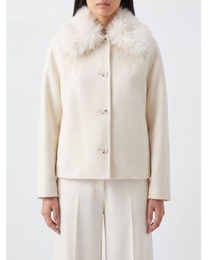 Loulou de Saison Short Wool And Cashmere Coat With Fur Collar - Natural
