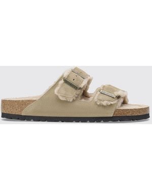 Birkenstock Arizona Suede Sandals With Shearling Lining And Buckles - Gray