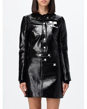 Courreges Courr&Egrave	Ges Slim Fit Cropped Coated Cotton Jacket With Logo - Black