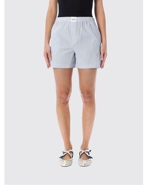 The Attico Striped Cotton Shorts With Logo - Blue