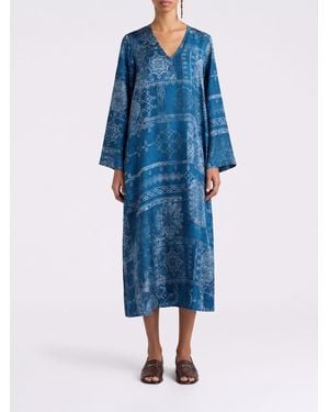 Momoní MomonÌ Vestido Midi De Seda Con Estampado Étnico - Azul