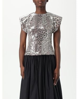 Ganni Sequin Leopard Print Short Sleeve Top - Blue