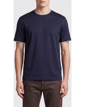 Eleventy Baumwoll-T-Shirt Mit Rundhalsausschnitt Und Kontrastbesätzen - Blau
