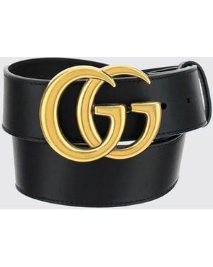 Gucci Leather Belt With Metal Gg Logo - Black