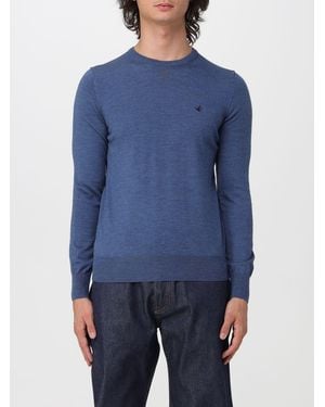 Brooksfield Crewneck Wool Jumper With Long Sleeves And Ribbed Trims - Blue