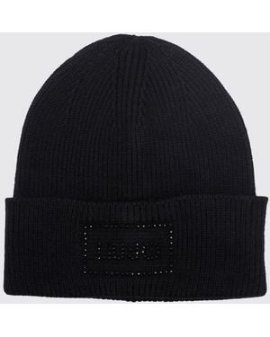 Liu Jo Rib-Knit Beanie With Cuff And Rhinestone Logo - Blue