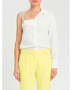 Twinset One-Shoulder Cotton Shirt With Rhinestones - Yellow
