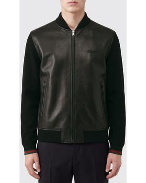 Gucci Bomber En Nappa D'Agneau Et Maille De Laine Et Coton - Noir