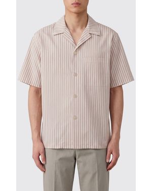 Hevò Striped Cotton Bowling Shirt With A Cuban Collar And Patch Pocket - Natural