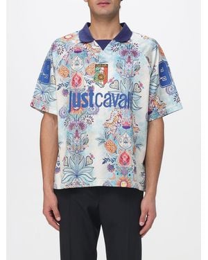 Just Cavalli Printed Cotton Polo Shirt With Logo - Blue
