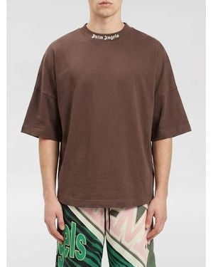 Palm Angels Cotton T-Shirt With Logo - Brown