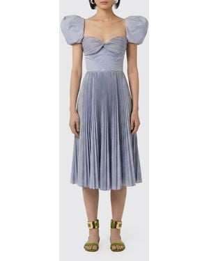Elisabetta Franchi Pleated Crêpe Midi Evening Dress With Puff Sleeves - Blue