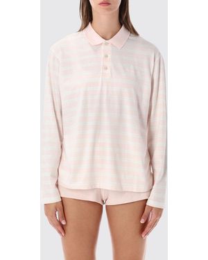 Sporty & Rich Sporty &Amp Rich Striped Long-Sleeved Cotton Polo With Ribbed Collar - White