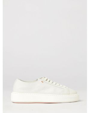 Santoni Lace-Up Low-Top Grained Leather Sneakers With Logo - Natural