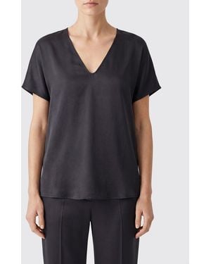 Alysi V-Neck Pure Silk Blouse With Short Sleeves And A Straight Cut - Black