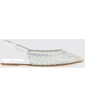 Le Silla Gilda Crystal-Embellished Nylon Mesh Slingback Ballet Flats - White