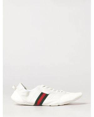 Gucci Flex Low-Top Leather Sneakers With Iconic Web Detail - White