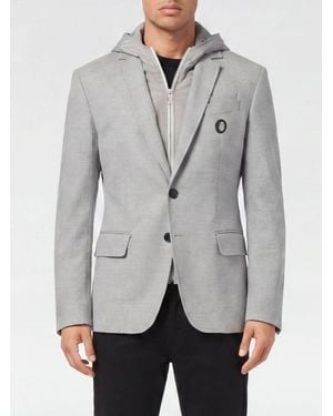 Billionaire Single-Breasted Hooded Blazer - Grey