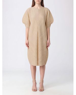 Pleats Please Issey Miyake Pleated Crêpe Midi Tunic With Balloon Sleeves - Natural