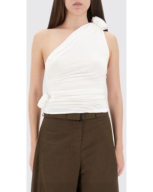 Magda Butrym One-Shoulder Jersey Top With Flowers - White