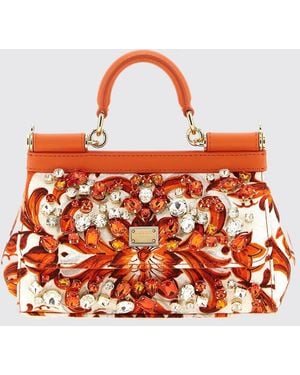 Dolce & Gabbana Dolce &Amp Gabbana Sicily Mini Calfskin Leather Bag With Maiolica Print And Crystals - Red