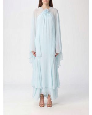 retroféte V-Neck Chiffon Midi Evening Dress Retrorfete With Ruffle Details - Blue