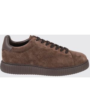 Hogan H677 Leather And Suede Low-Top Sneakers With Perforated H Logo - Brown