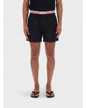 Versace Nylon Sport Shorts With Logo Elastic Waistband - Blue