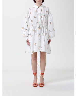 MSGM Floral Cotton Chemisier Dress - White