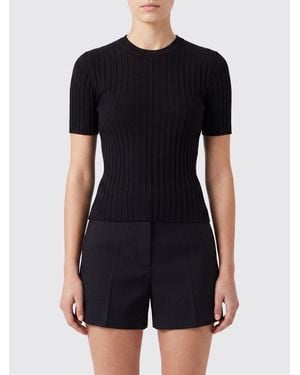 Ami Paris Slim Fit Short-Sleeved Viscose Knit Top With Ribbed Trims - Black