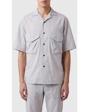 Ziggy Chen Cuban Collar Cotton Bowling Shirt - Grey