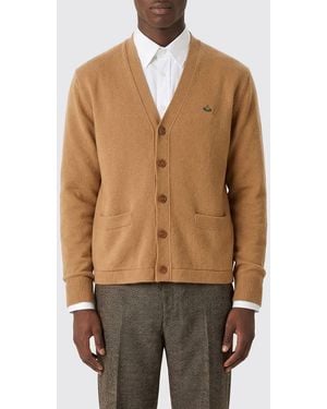 Vivienne Westwood Merino Wool And Cashmere Cardigan With Logo - Natural