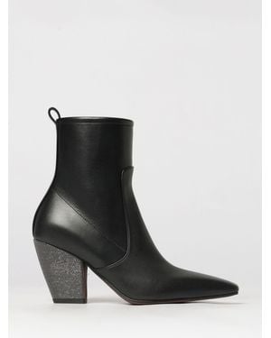 Brunello Cucinelli Botines De Piel Con Tacón Acampanado Y Detalle Monili - Negro