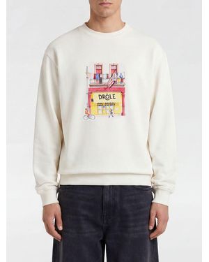 Drole de Monsieur Graphic Print Cotton Crewneck Sweatshirt With Dropped Shoulders - White