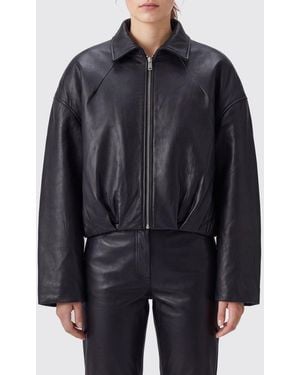 ROTATE BIRGER CHRISTENSEN Cropped Relaxed-Fit Sheepskin Leather Shirt Jacket - Blue