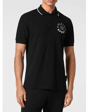 Philipp Plein Short-Sleeve Cotton Polo Shirt With Classic Collar And Contrast Logo - Black