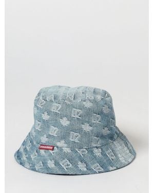 DSquared² Cotton Denim Hat With Jacquard Logo - Blue