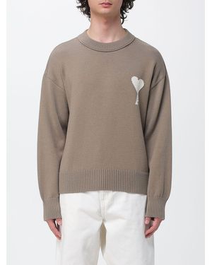 Ami Paris Wool And Cotton Crew-Neck Pullover - Brown