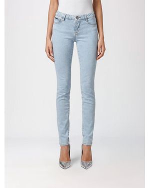 Philipp Plein Cropped Skinny Stretch Denim Jeans With Hexagon Logo - Blue