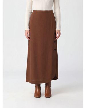 Max Mara High-Waisted Viscose Long Skirt With Side Slit - Brown