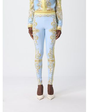 Versace Stretch Fabric Leggings With Baroque Print - Blue