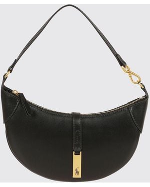 Polo Ralph Lauren Id Leather Shoulder Bag With Pony Logo - Black