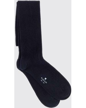 Gallo Calf-High Stretch Cashmere-Blend Socks With Contrast Logo - Blue
