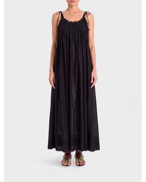Twinset Cotton Long Dress With Inserts - Black